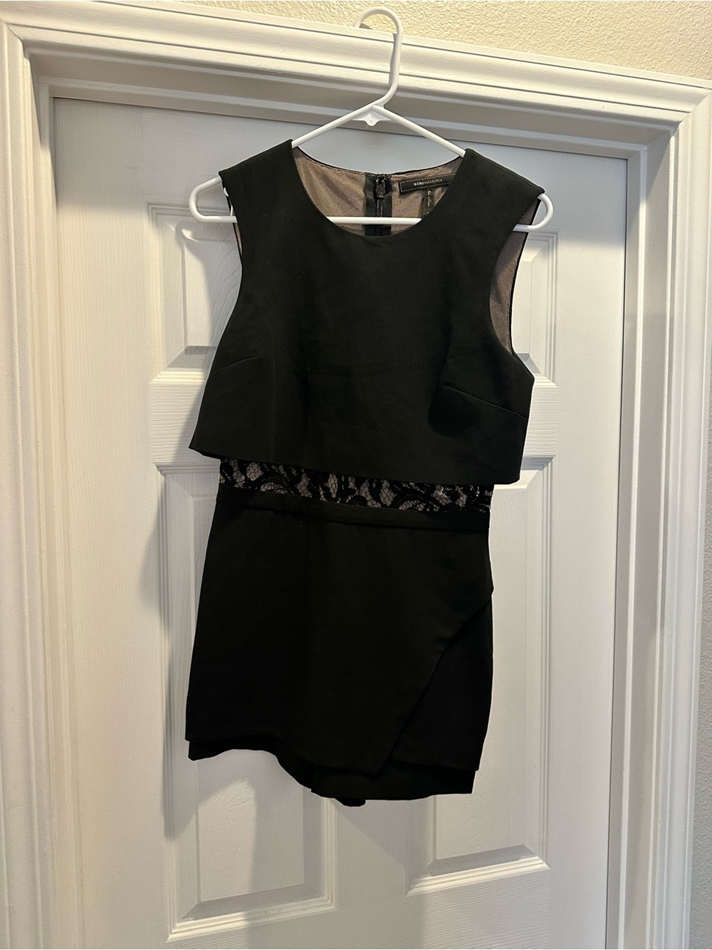 BCBGMaxAzria Black Sleeveless Lace-Waist romper